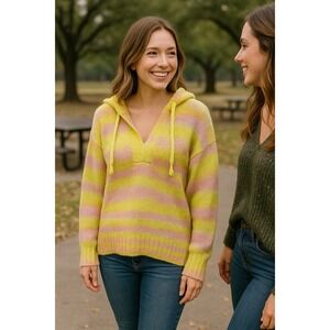 Boho Cozy Yellow Pink Striped Soft Chunky S Hoodie Sweater‎ Lou & Grey Tie Dye